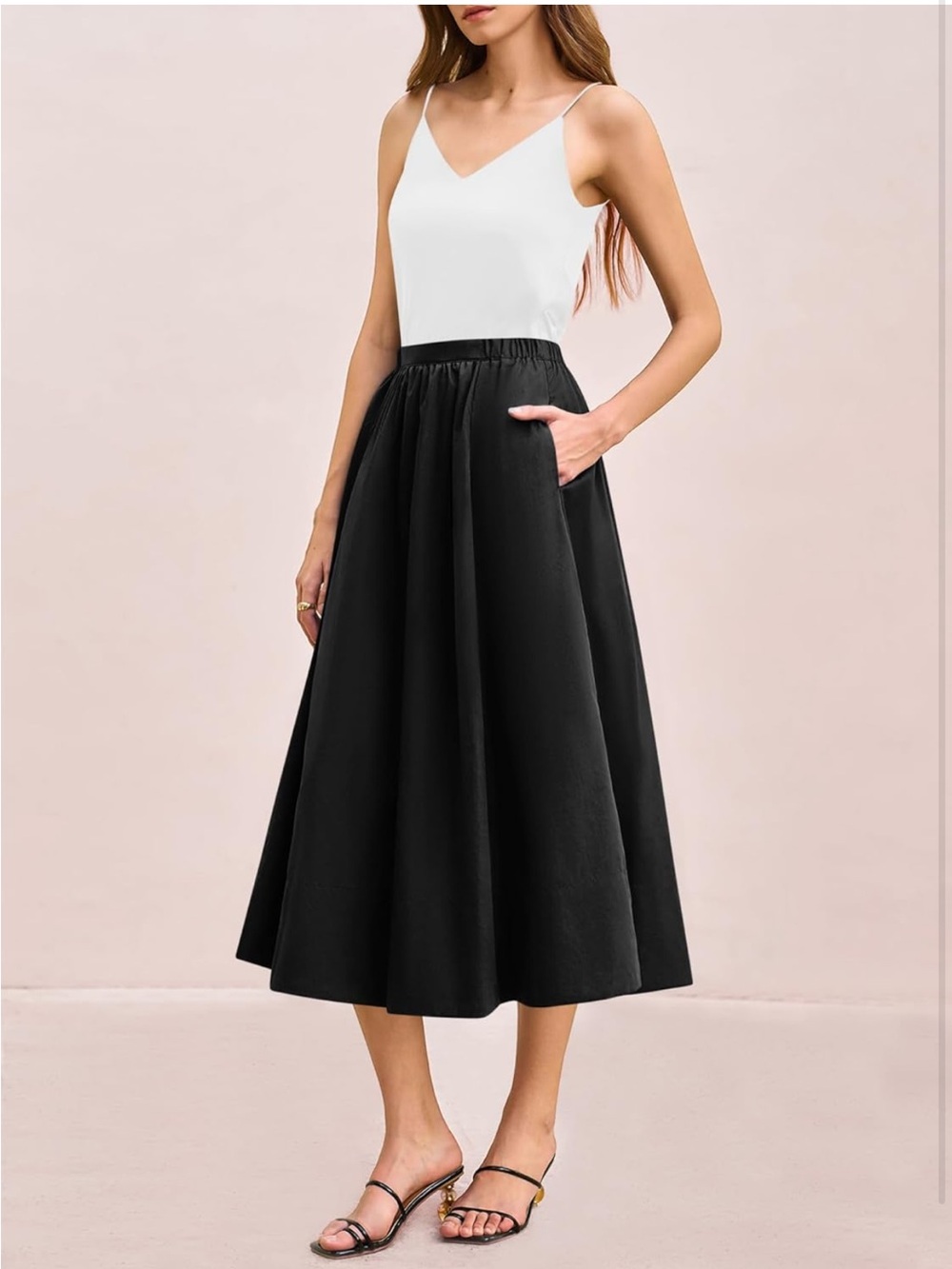 Amazon Black A-Line Midi Skirt with Side Pockets